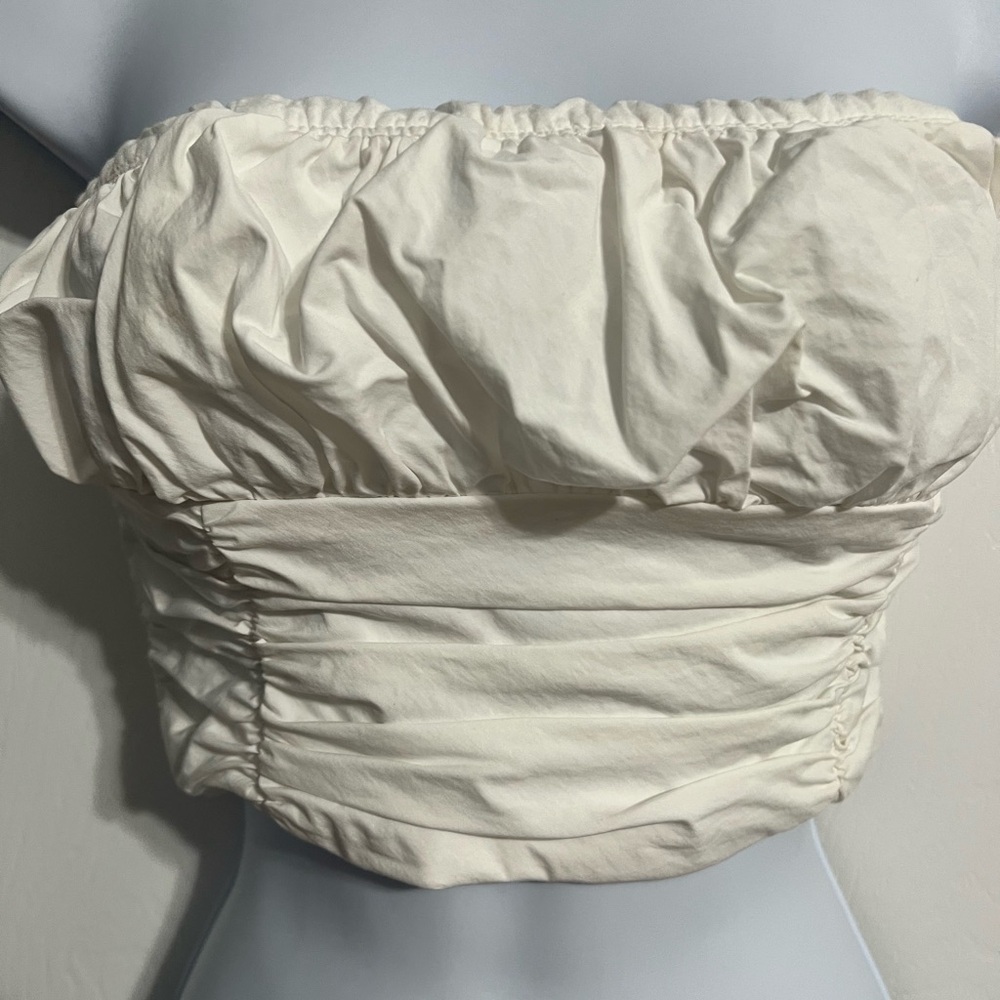 Zara White Ruched Bustier Crop Top